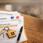 Justificatifs de domicile posés sur une table en bois avec factures, avis d’imposition, quittance de loyer et clés de maison symbolisant les documents permettant de prouver son adresse.