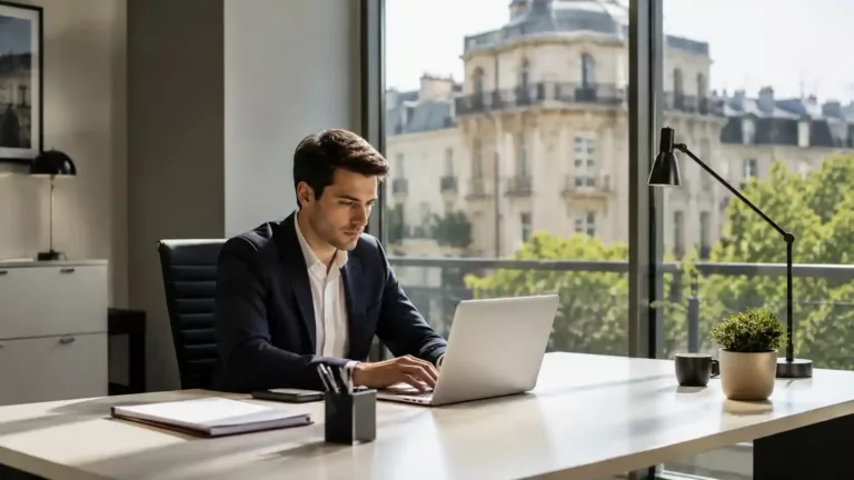 Bureau professionnel moderne utilisé pour une domiciliation commerciale à Montpellier.